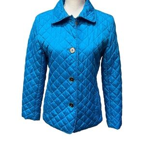 Y.B.C Quilted Puffer Jacket Blue Silver Tone Buttons Women’s Size Small
